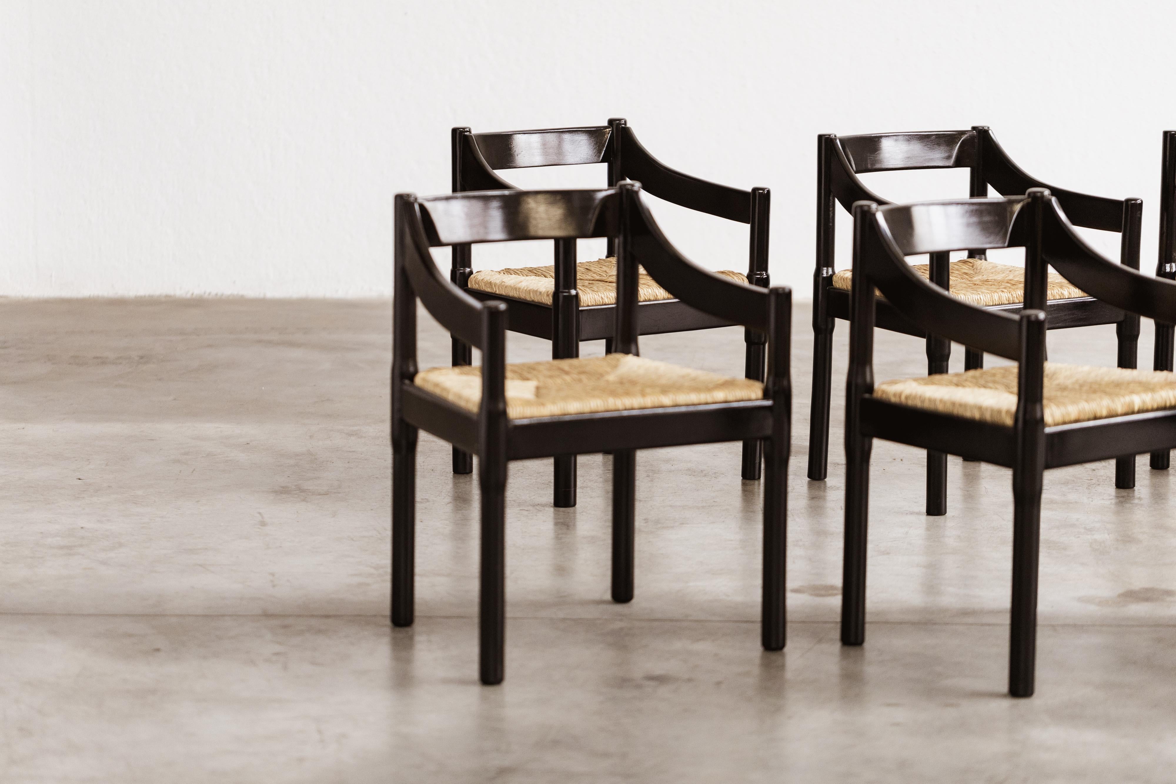 Vico Magistretti “Carimate” Chairs for Cassina, Black Wood, 1960, set of 6 For Sale 12