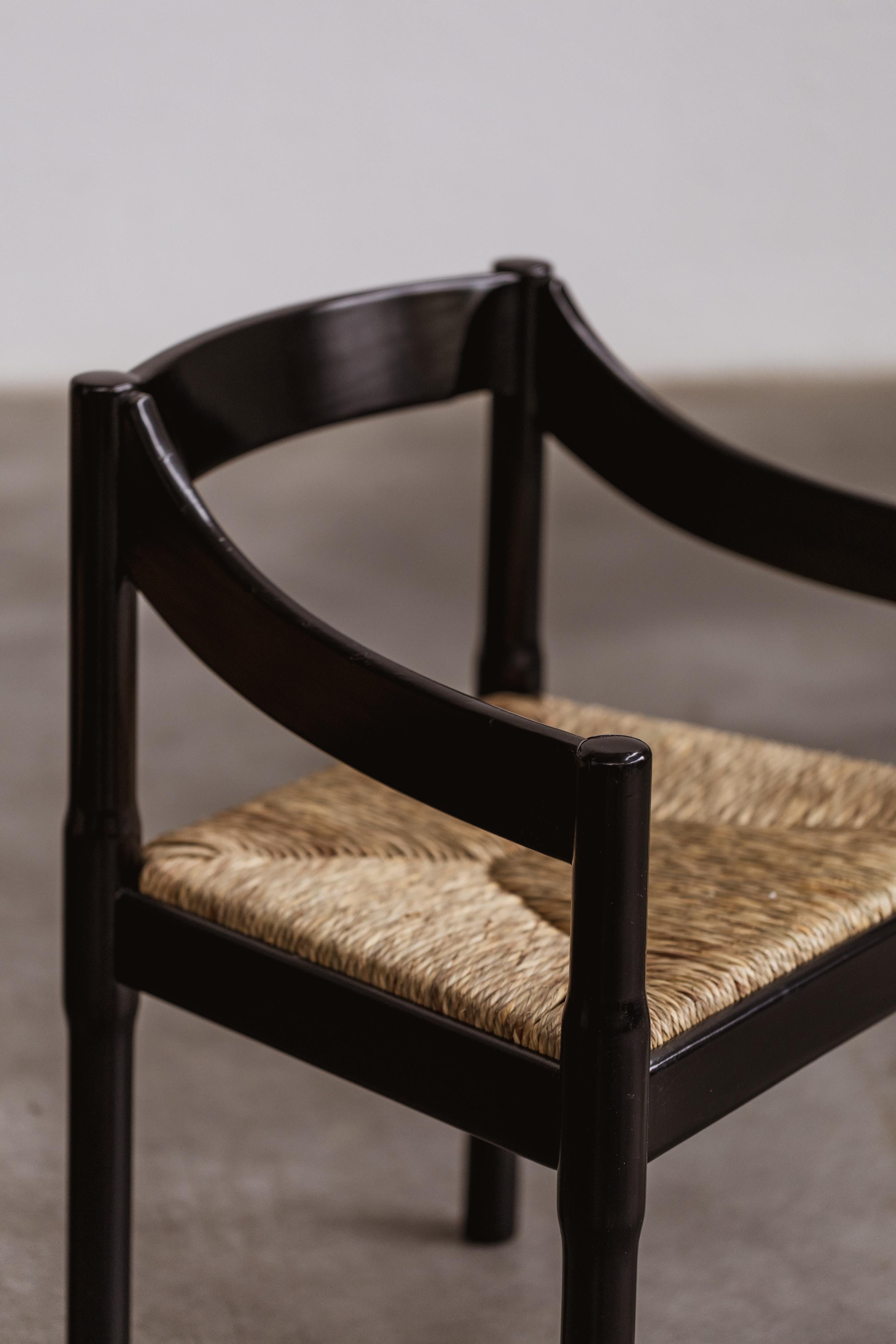 Straw Vico Magistretti “Carimate” Chairs for Cassina, Black Wood, 1960, set of 6 For Sale