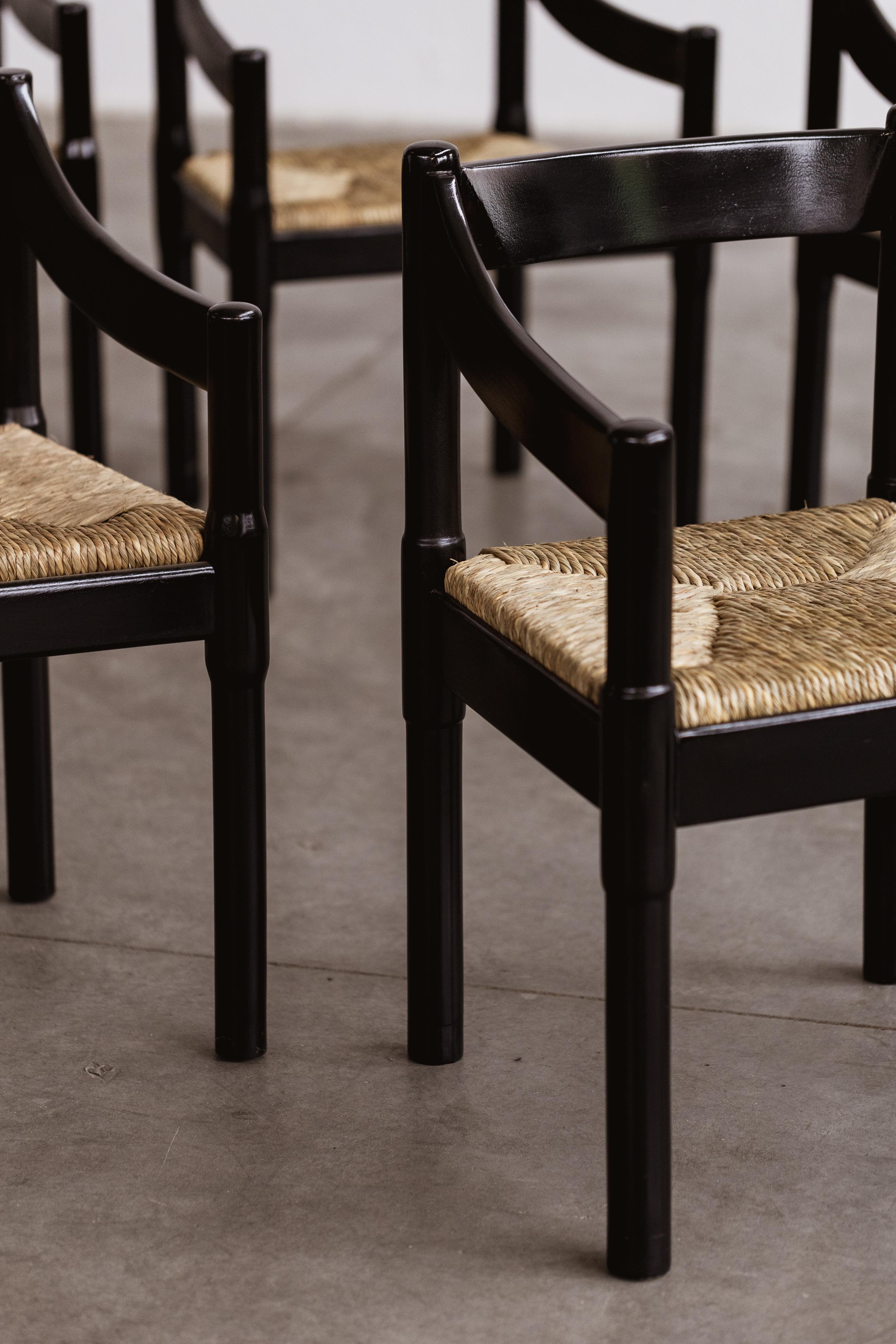 Vico Magistretti “Carimate” Chairs for Cassina, Black Wood, 1960, set of 6 For Sale 2