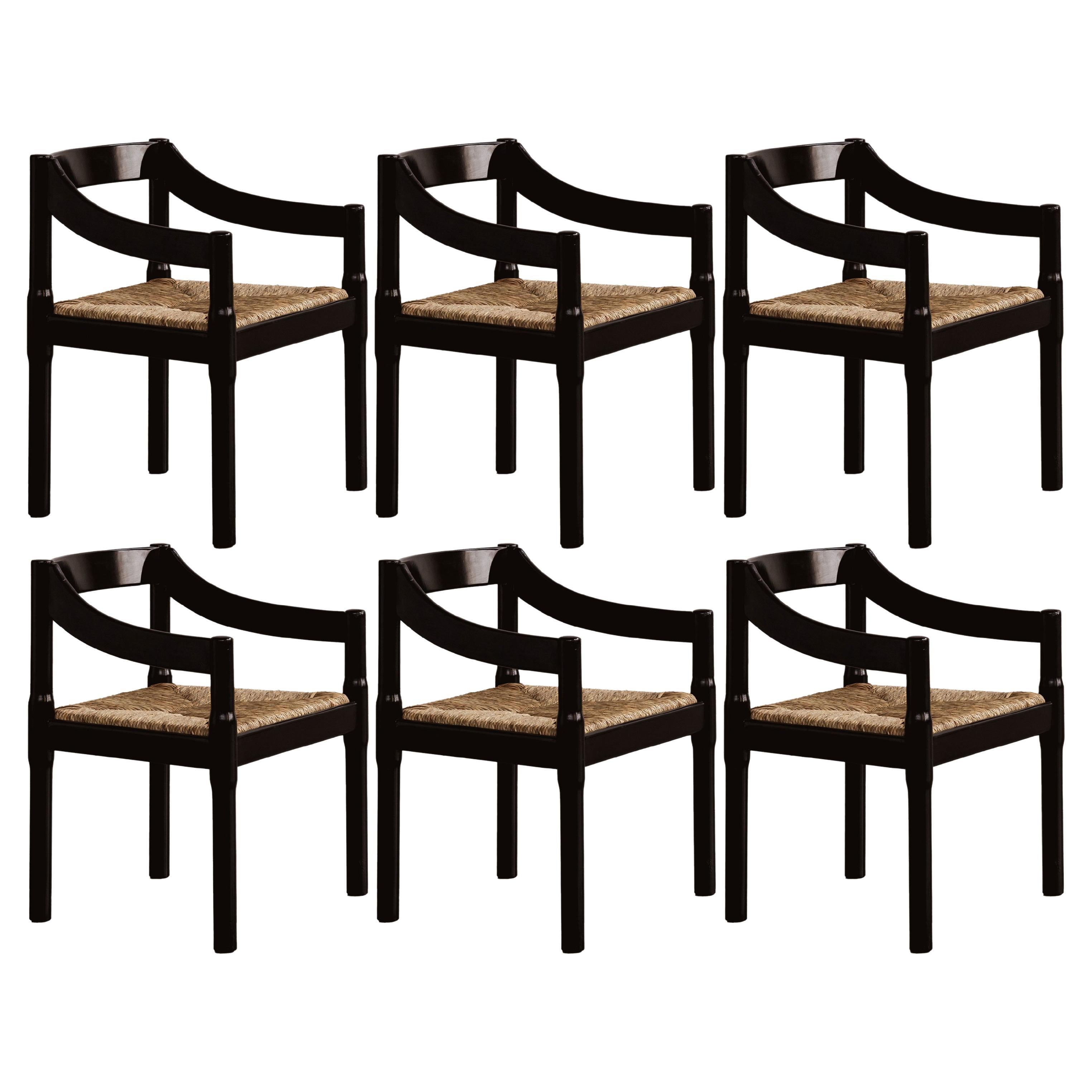 Vico Magistretti “Carimate” Chairs for Cassina, Black Wood, 1960, set of 6