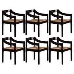Vico Magistretti “Carimate” Chairs for Cassina, Black Wood, 1960, set of 6