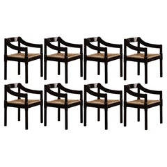 Vico Magistretti “Carimate” Chairs for Cassina, Black Wood, 1960, set of 8