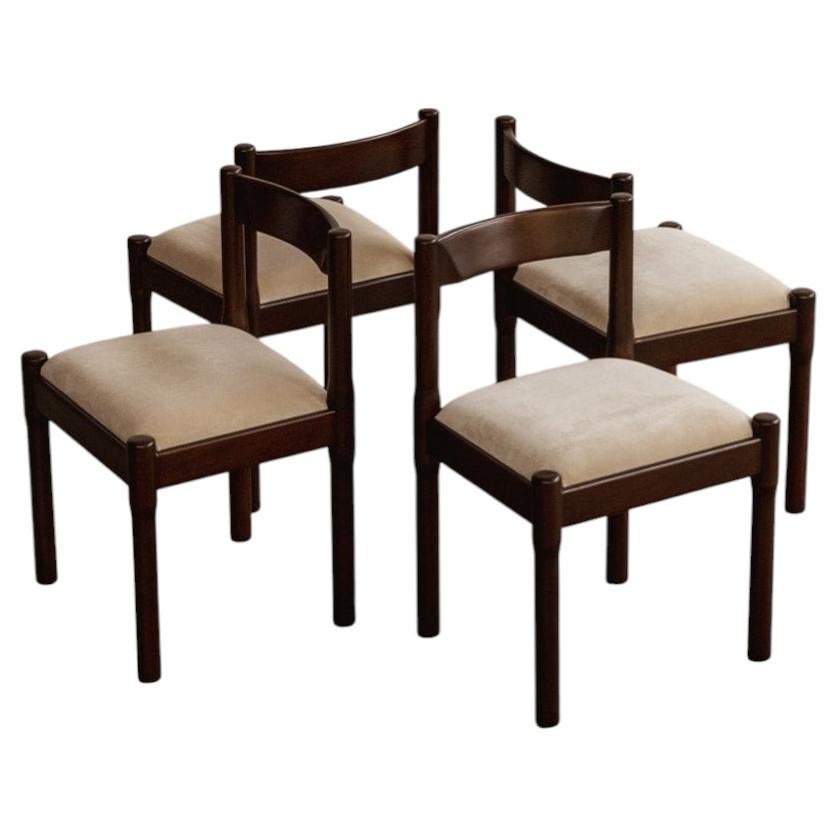 Vico Magistretti "Carimate" Chairs for Cassina, Brown Lacquered, 1960, Set of 4