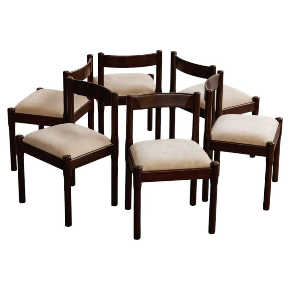 Vico Magistretti "Carimate" Stühle für Cassina, Braun lackiert, 1960, 6-teilig