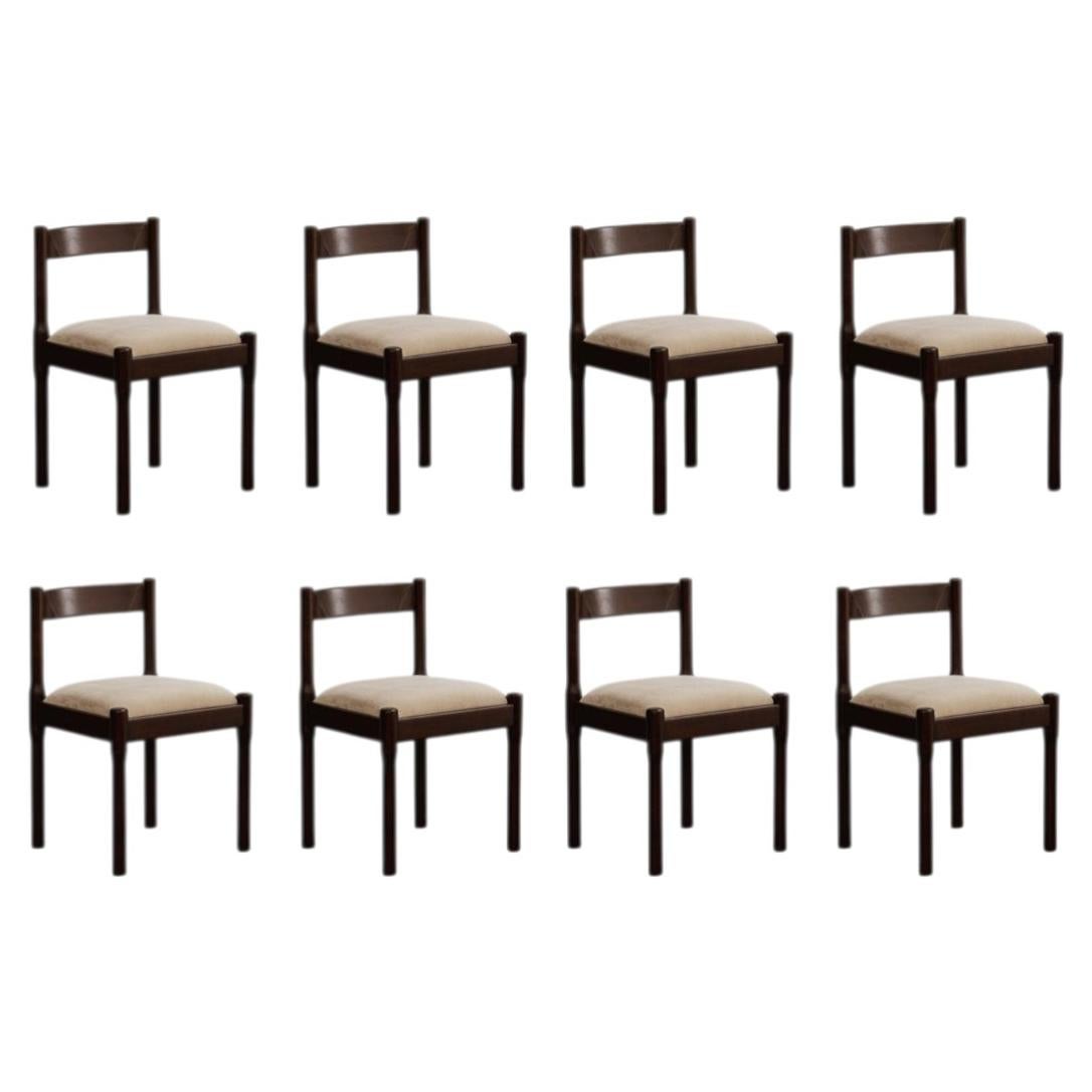 Vico Magistretti "Carimate" Chairs for Cassina, Brown Lacquered, 1960, Set of 8