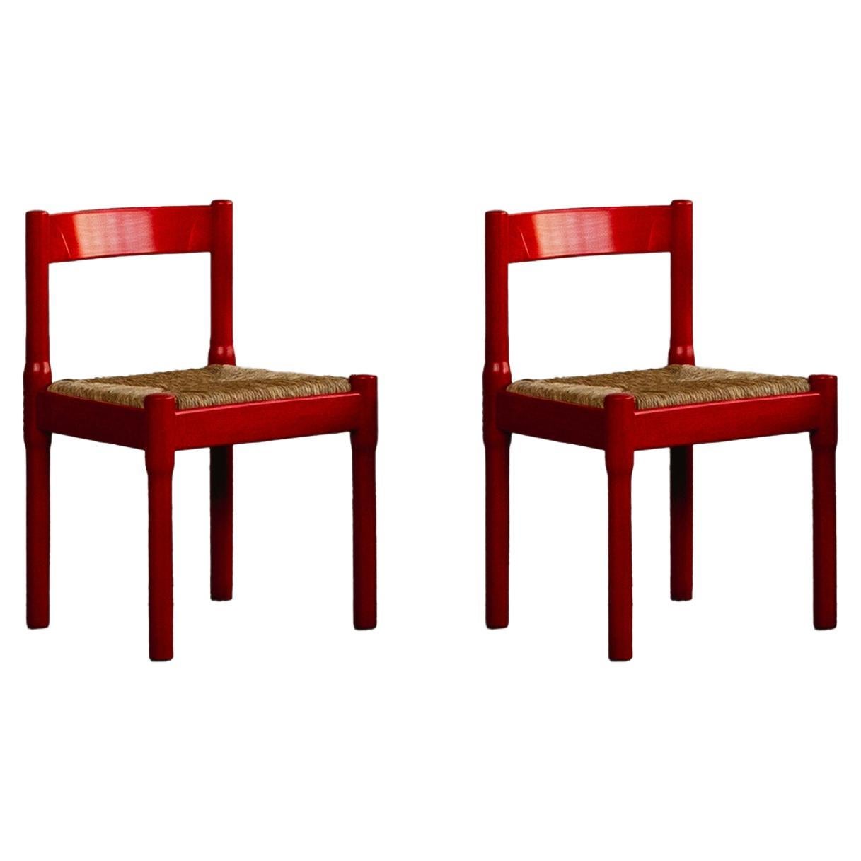 Vico Magistretti "Carimate" Chairs for Cassina, Red Lacquered, 1960, Set of 2