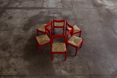 Vico Magistretti "Carimate" Chairs for Cassina, Red Lacquered, 1960, Set of 6
