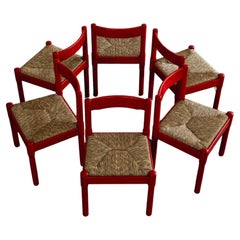 Vico Magistretti "Carimate" Chairs for Cassina, Red Lacquered, 1960, Set of 6