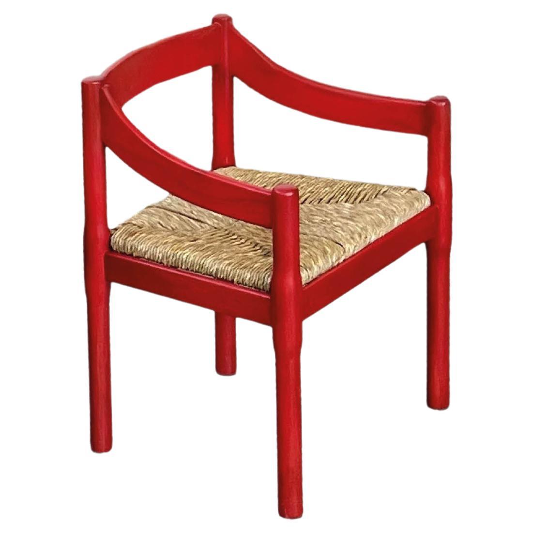 Vico Magistretti “Carimate” Dining Chair for Cassina, Red Lacquered, 1960
