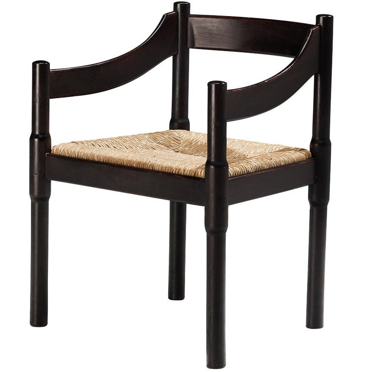 Vico Magistretti  'Carimate' Dining Chair in Stained Wood with Rush Seat