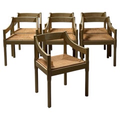 Vico Magistretti, Carimate Dining Chairs, Cassina, Set of 7, Italy, 1960s