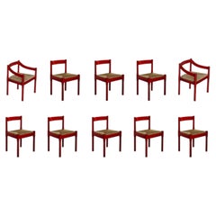 Sedie "Carimate" di Vico Magistretti per Cassina, laccate di rosso, 1960, set da 10