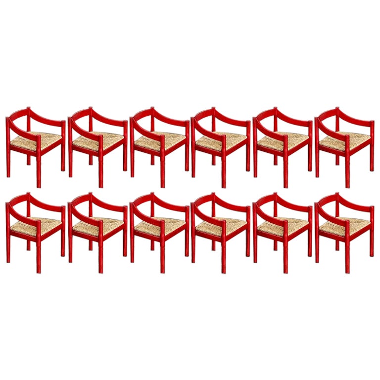 Mid-Century Modern Chaises de salle à manger Carimate de Vico Magistretti pour Cassina, 1960, lot de 12 en vente