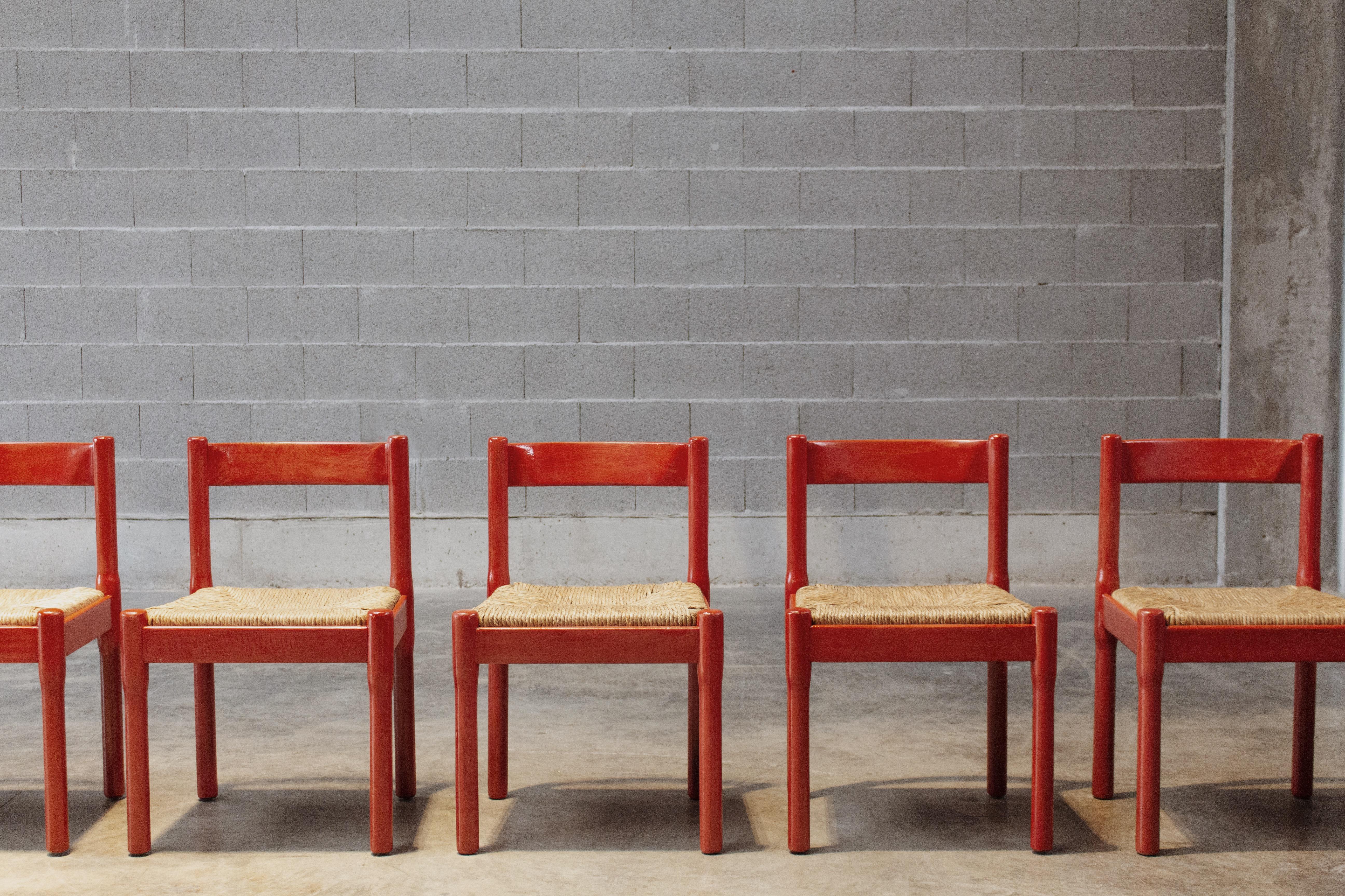 Paille Chaises de salle à manger Carimate de Vico Magistretti pour Cassina, 1960, lot de 6 en vente