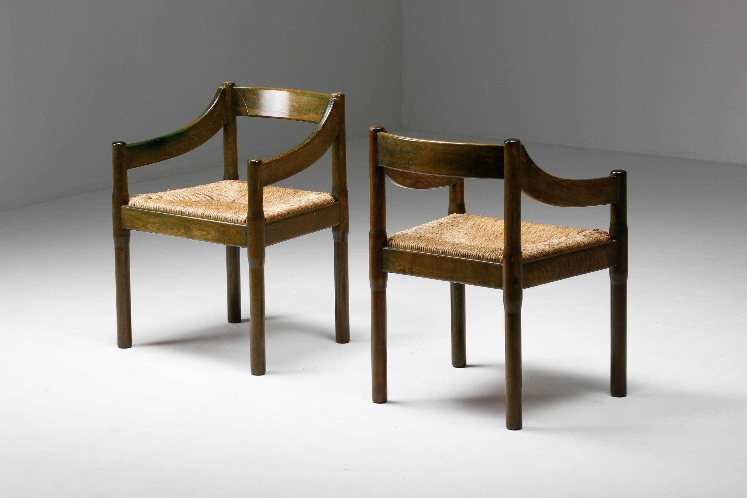 Italian Vico Magistretti ‘Carimate’ Dining Chairs in Lacquered Beech
