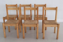Vico Magistretti Carimate Dining Chairs in Oak and Rush for Cassina, 1970s