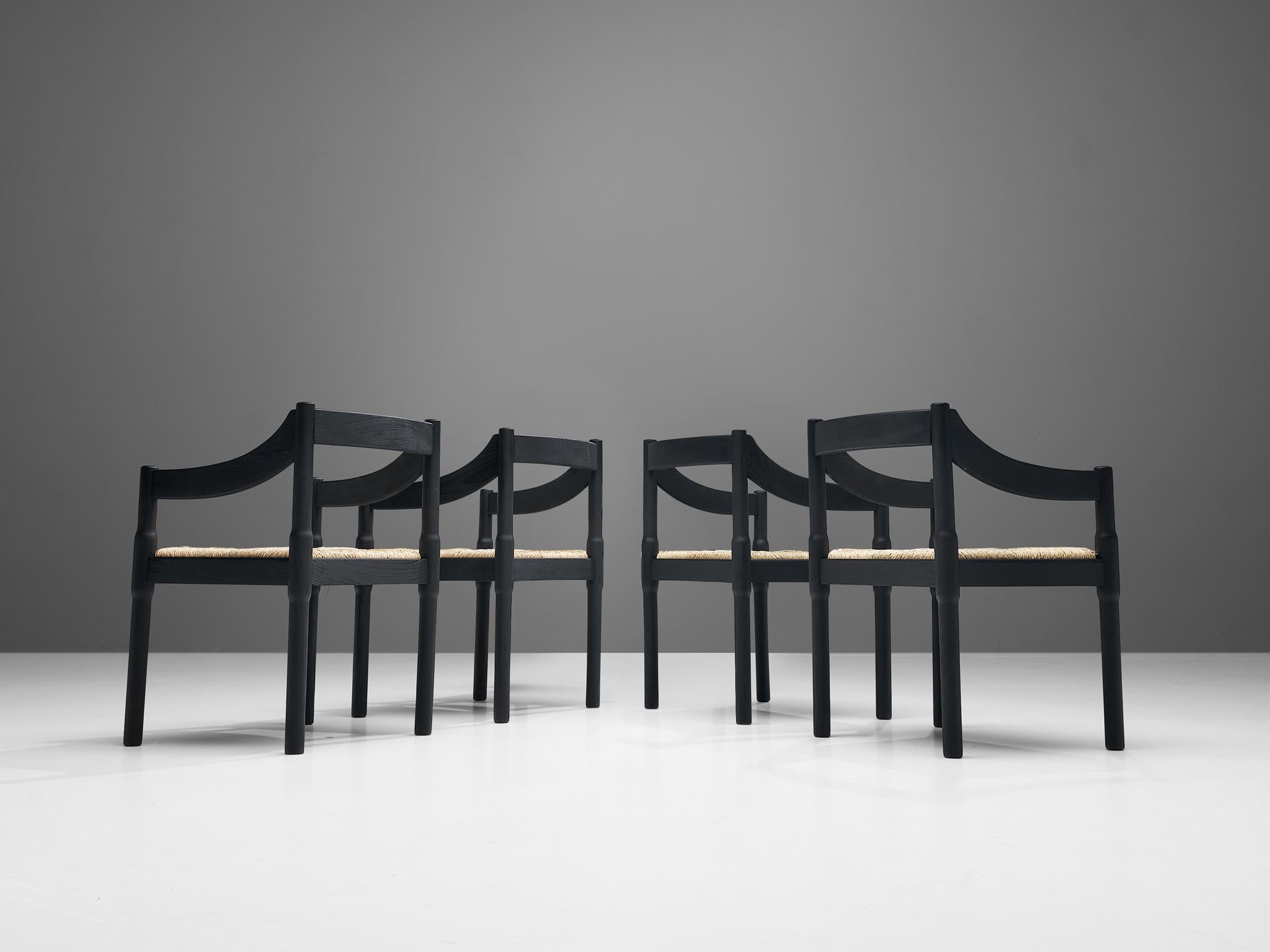Mid-Century Modern Vico Magistretti ‘Carimate’ Dining Chairs with Rush Seating