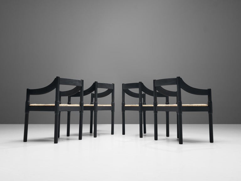 Italian Vico Magistretti ‘Carimate’ Dining Chairs with Rush Seating For Sale