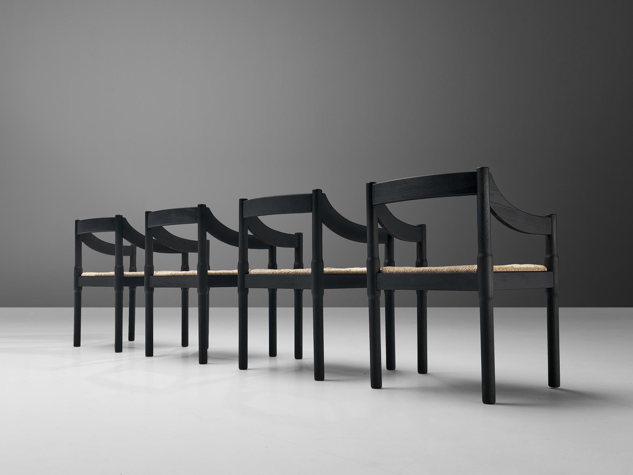 Italian Vico Magistretti ‘Carimate’ Dining Chairs with Rush Seating