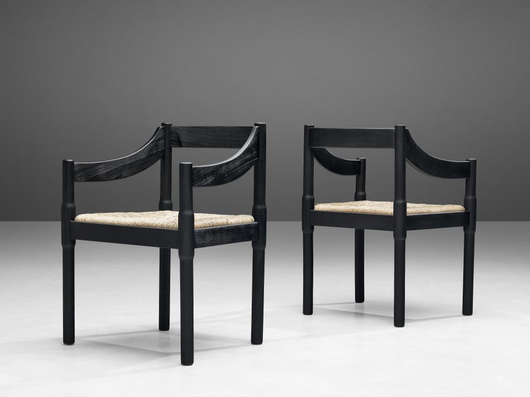 Mid-20th Century Vico Magistretti ‘Carimate’ Dining Chairs with Rush Seating For Sale