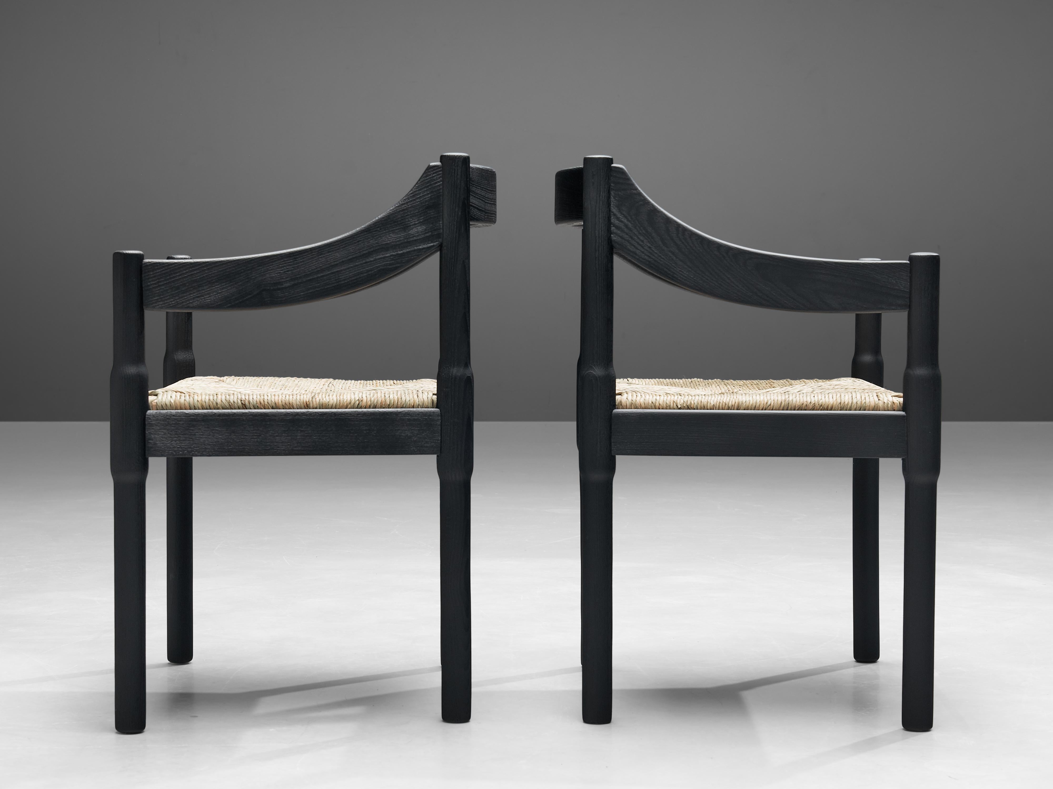 Mid-20th Century Vico Magistretti ‘Carimate’ Dining Chairs with Rush Seating For Sale