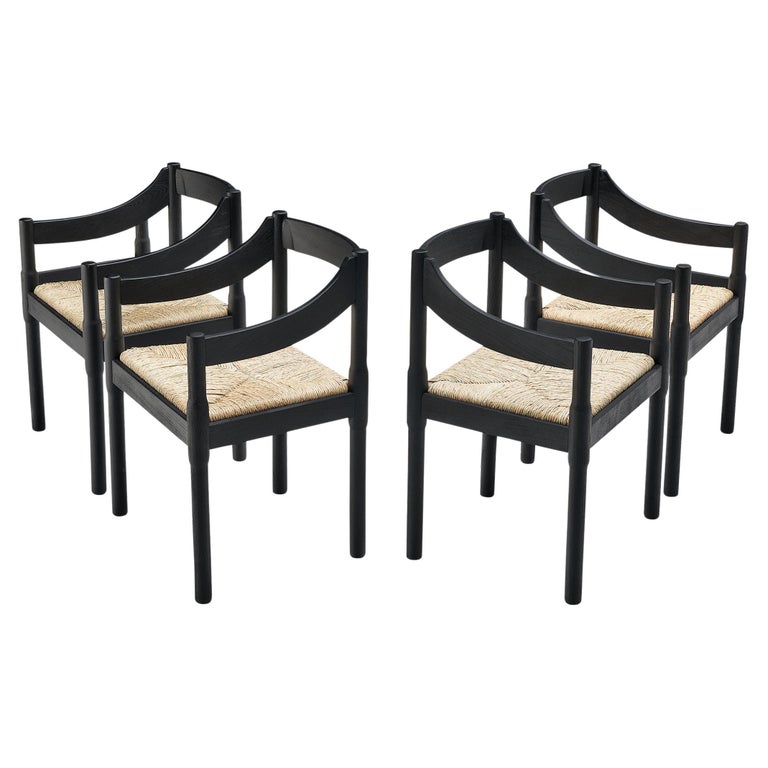 Vico Magistretti ‘Carimate’ Dining Chairs with Rush Seating For Sale