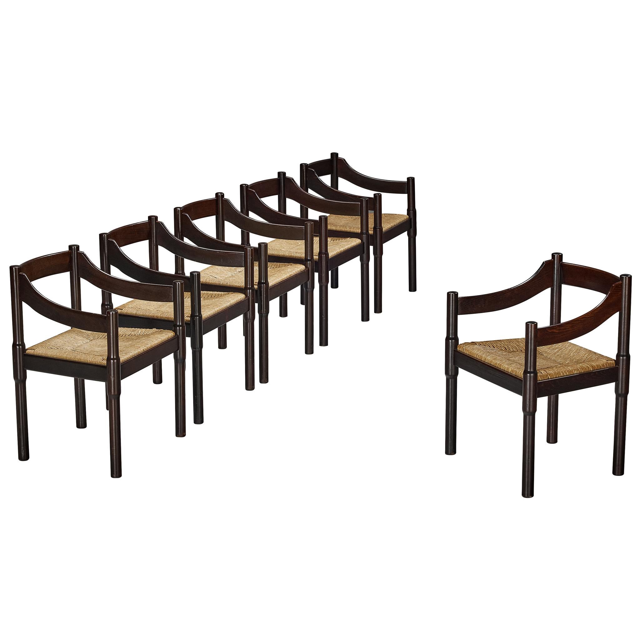 Vico Magistretti 
Carimate
 Dining Chairs with Rush Seats For Sale