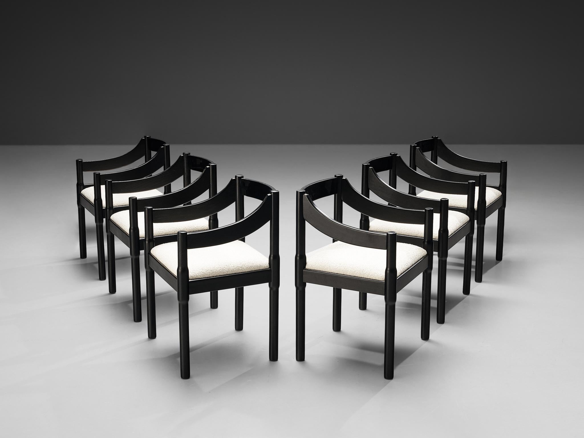 Vico Magistretti, set of six dining chairs ‘Carimate’, model '892', lacquered beech, fabric, Italy, design 1963

The ‘Carimate’ chair is one of Vico Magistretti’s most famous chairs. Originally designed in a red color for the ‘Carimate Golf Club’ in