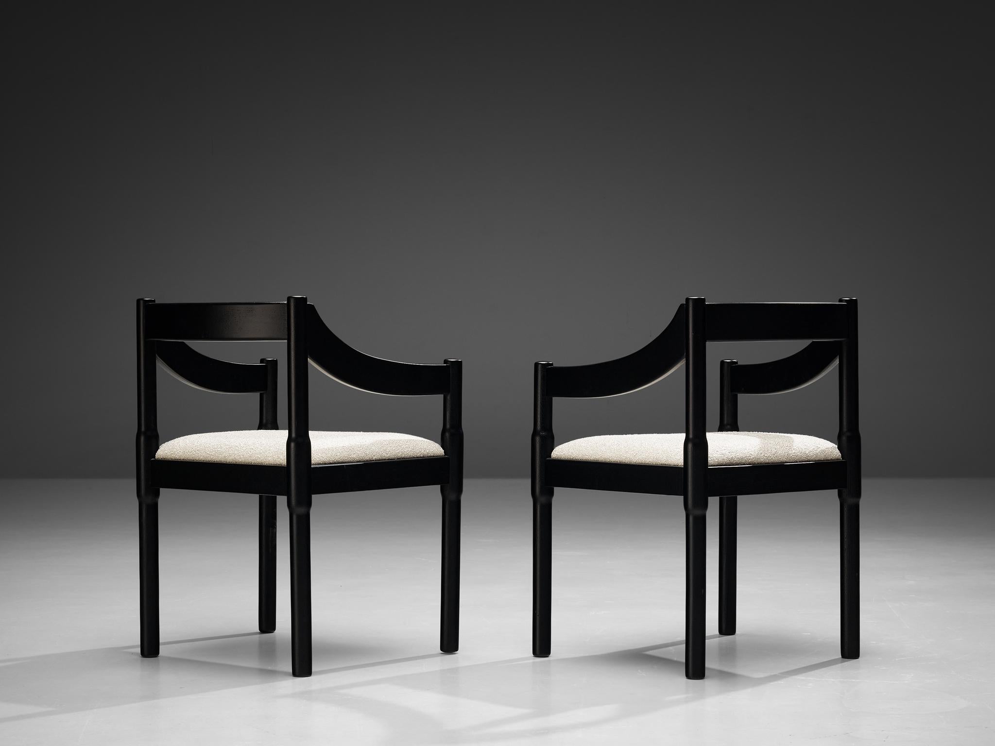 Mid-Century Modern Vico Magistretti ‘Carimate’ Set of Six Dining Chairs in White Upholstery For Sale