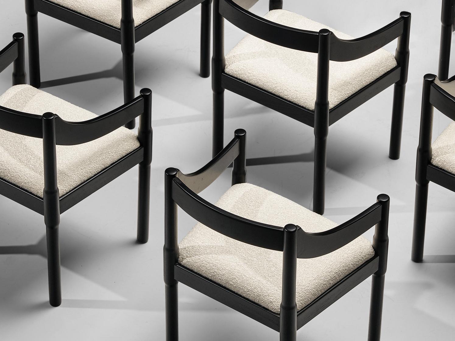 Mid-20th Century Vico Magistretti ‘Carimate’ Set of Six Dining Chairs in White Upholstery For Sale