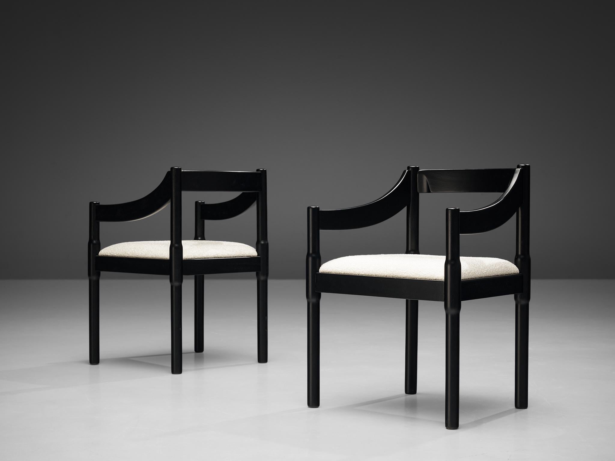 Fabric Vico Magistretti ‘Carimate’ Set of Six Dining Chairs in White Upholstery For Sale