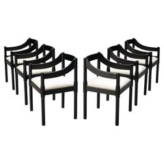 Vico Magistretti ‘Carimate’ Set of Six Dining Chairs in White Upholstery 
