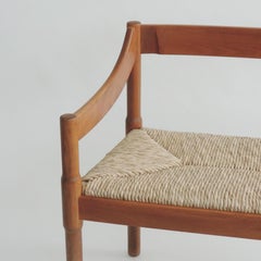 Vico Magistretti Carimate Wood and Straw Seat Settee for Cassina, Italy 1960s