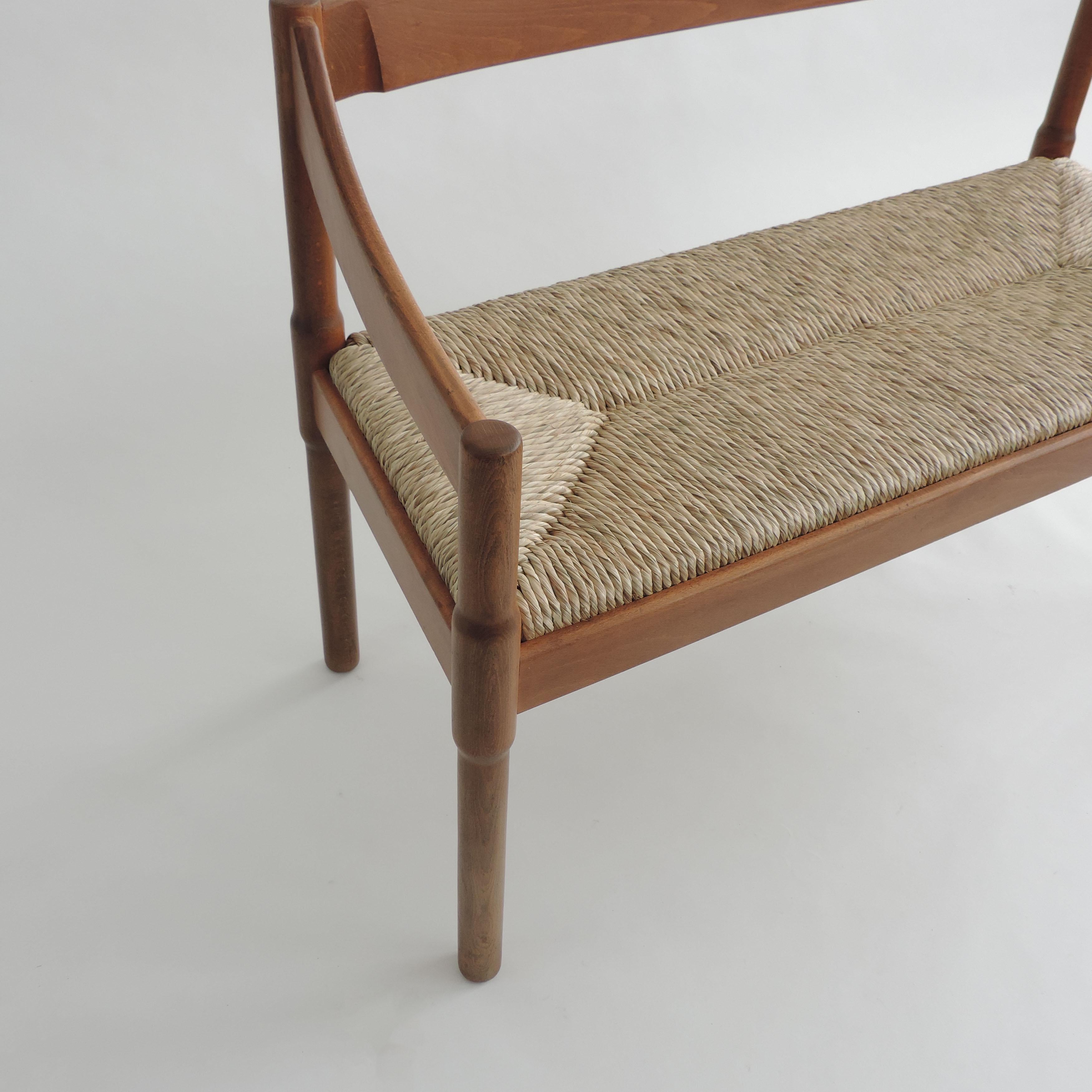Mid-20th Century Vico Magistretti Carimate Wood and Straw Seat Settee for Cassina, Italy 1960s