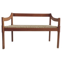 Vico Magistretti Carimate Wood and Straw Seat Settee for Cassina, Italy 1960s