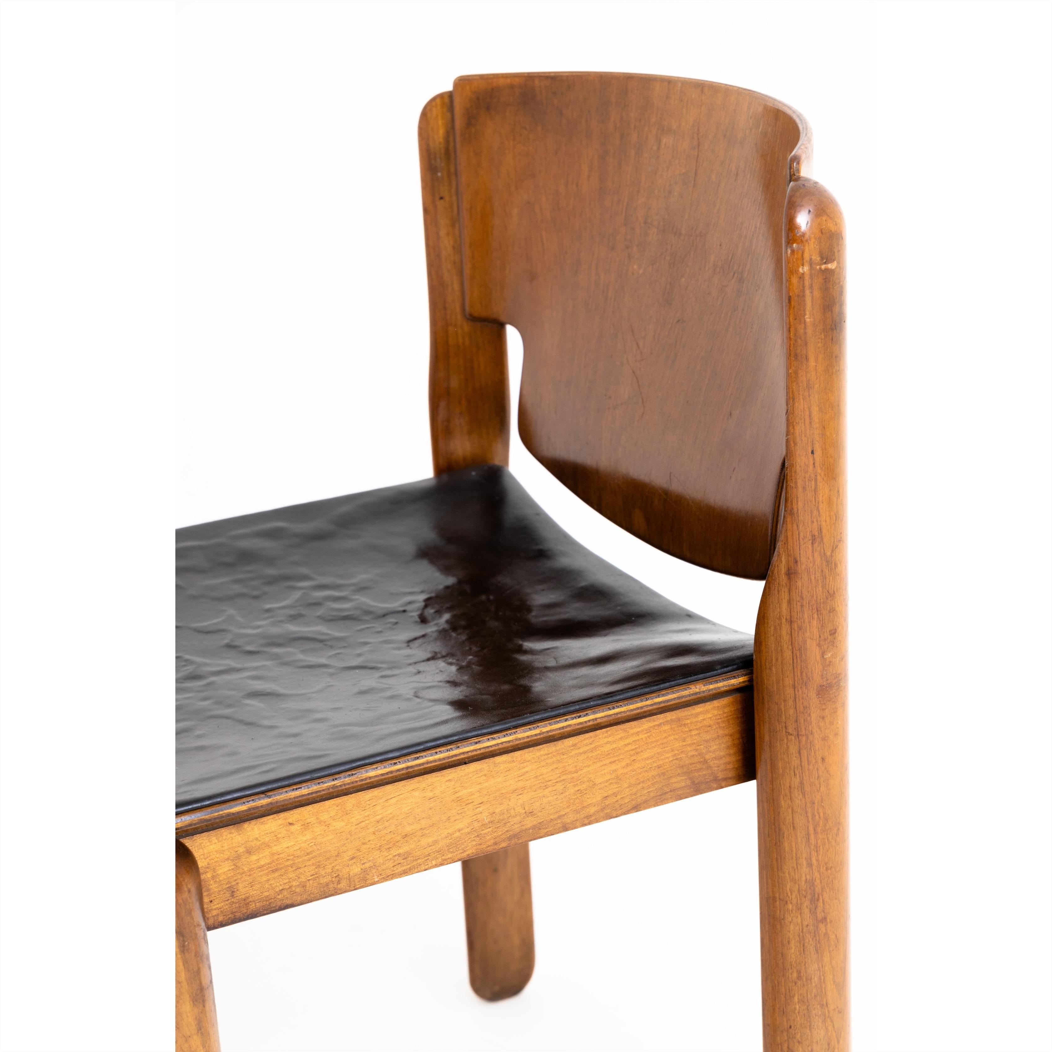 Wood Vico Magistretti Chairs, Model 122, Cassina, Italy, 1960s