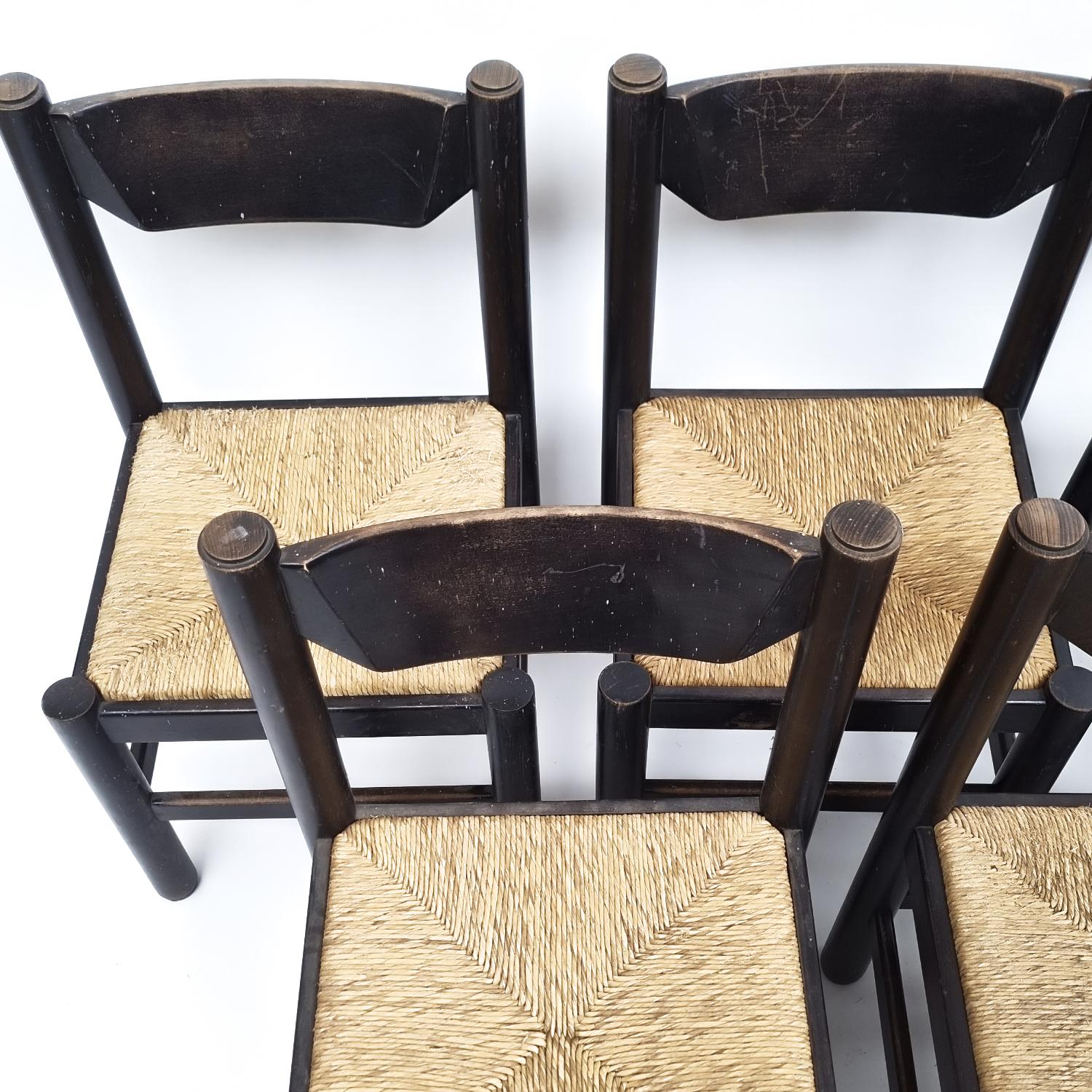 Vico Magistretti / Charlotte Perriand Style Rush Dining Room Chairs, 1970s For Sale 5