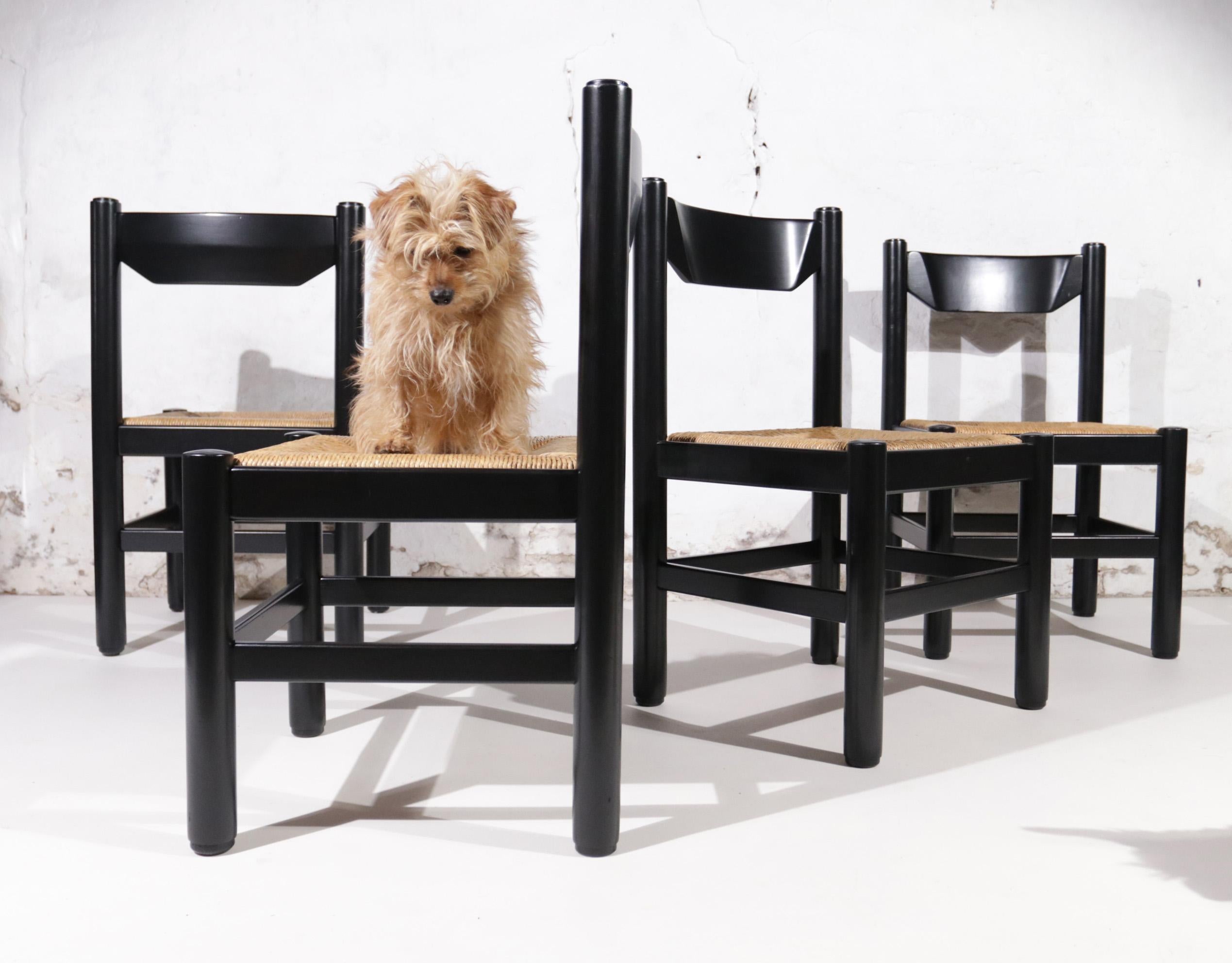 Vico Magistretti / Charlotte Perriand Style Rush Dining Room Chairs 70s 1