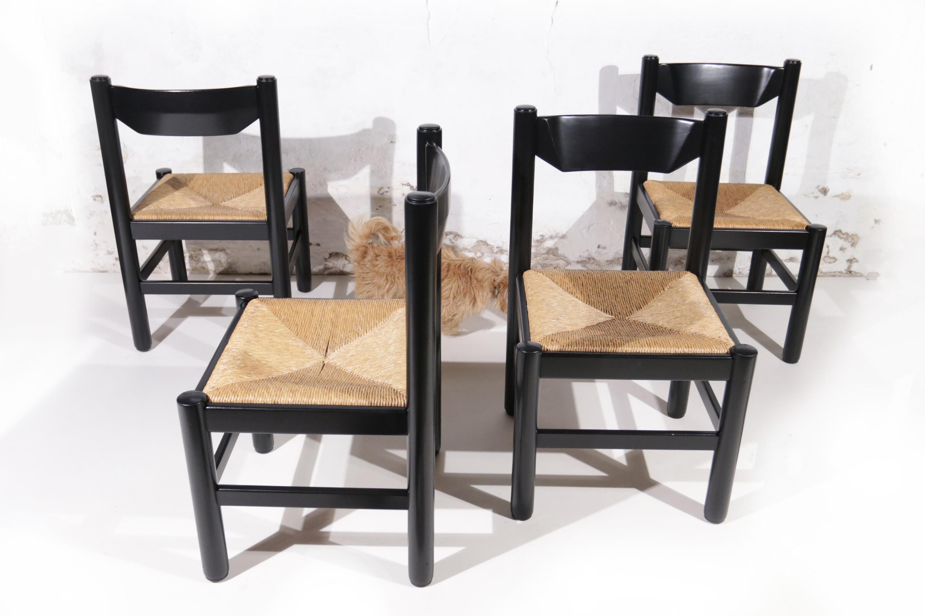 Vico Magistretti / Charlotte Perriand Style Rush Dining Room Chairs 70s For Sale 2