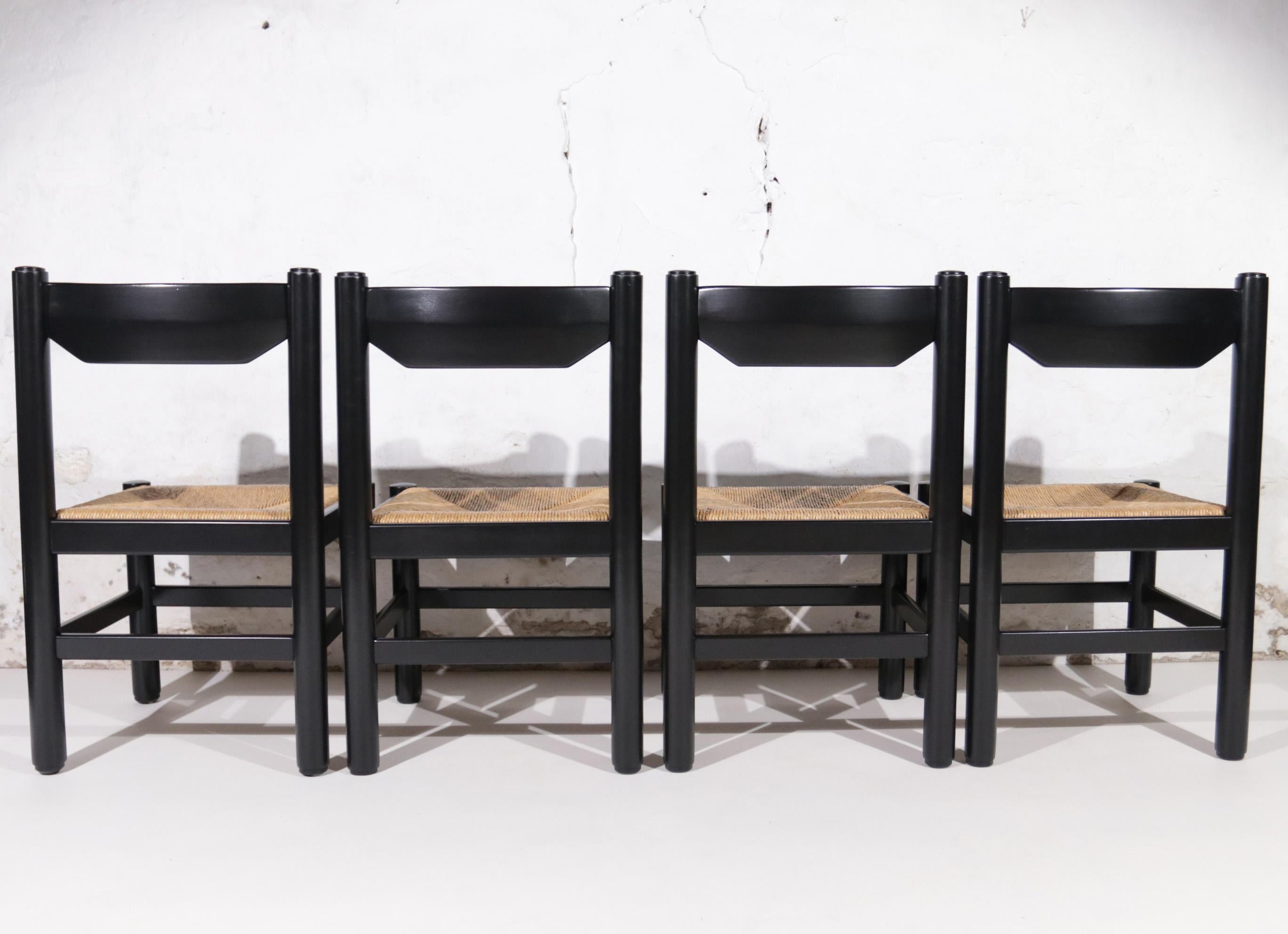 Vico Magistretti / Charlotte Perriand Style Rush Dining Room Chairs 70s For Sale 4