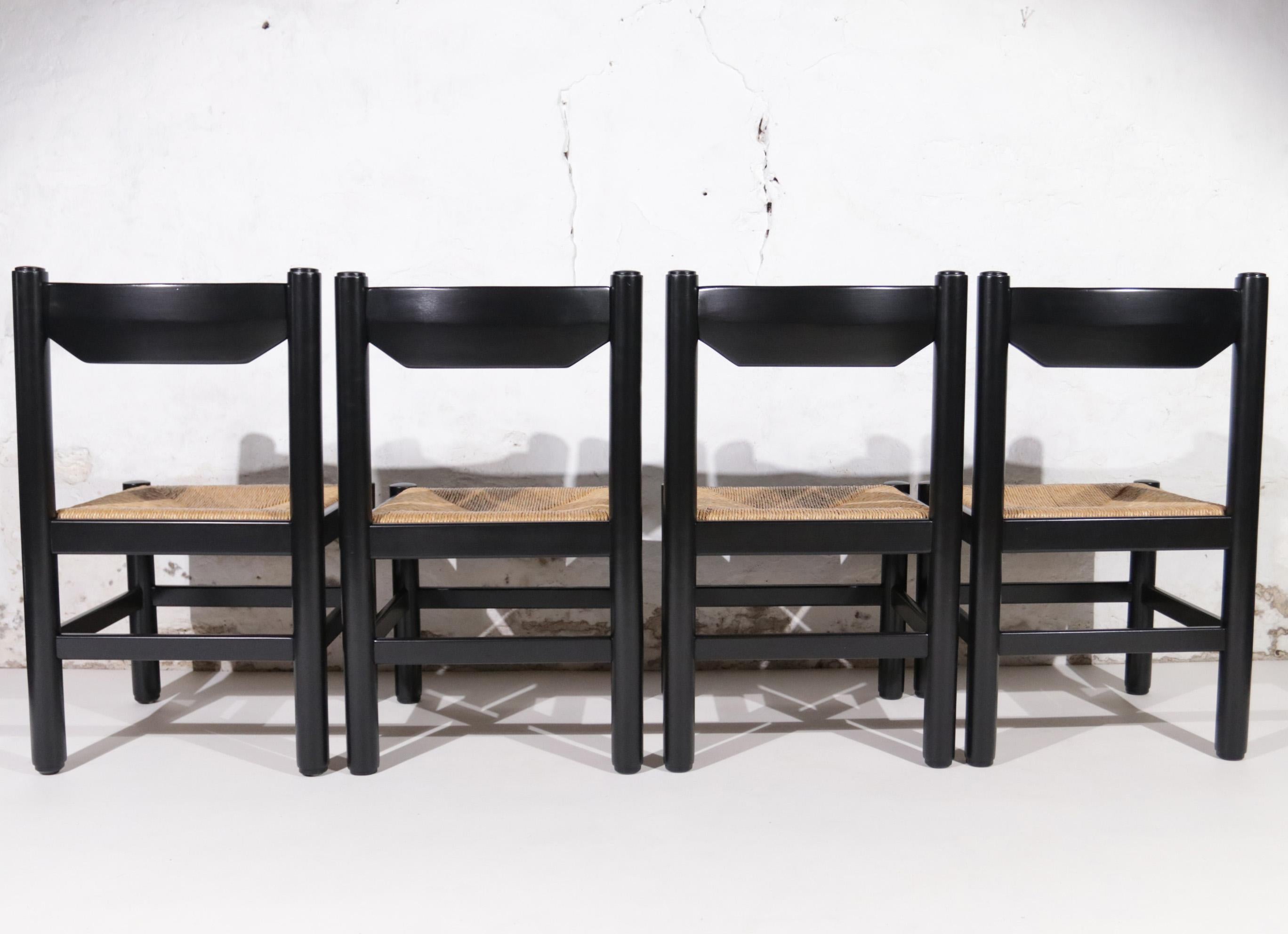 Vico Magistretti / Charlotte Perriand Style Rush Dining Room Chairs 70s 4