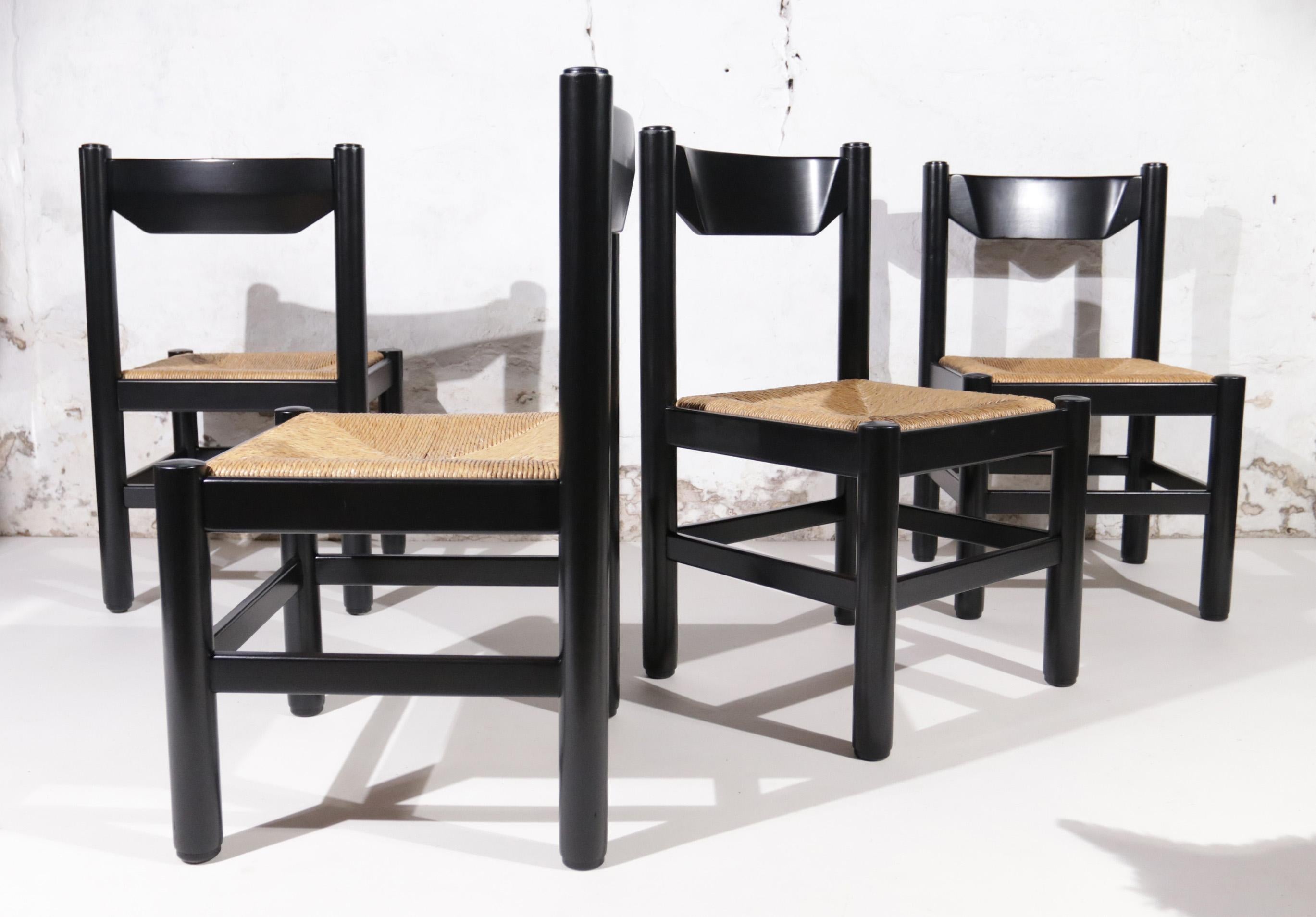 Mid-Century Modern Chaises de salle à manger en jonc de style Vico Magistretti / Charlotte Perriand, années 70 en vente