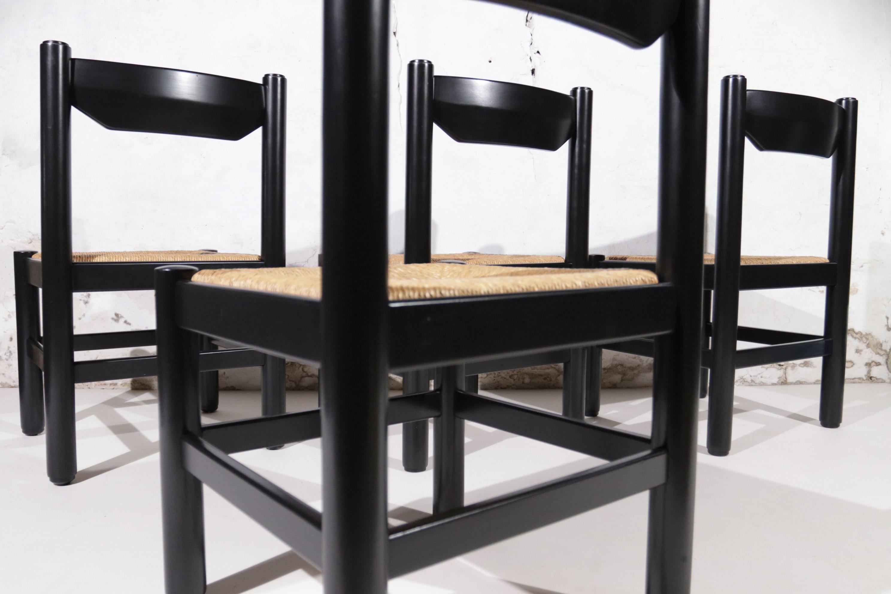 Mid-Century Modern Vico Magistretti / Charlotte Perriand Style Rush Dining Room Chairs 70s