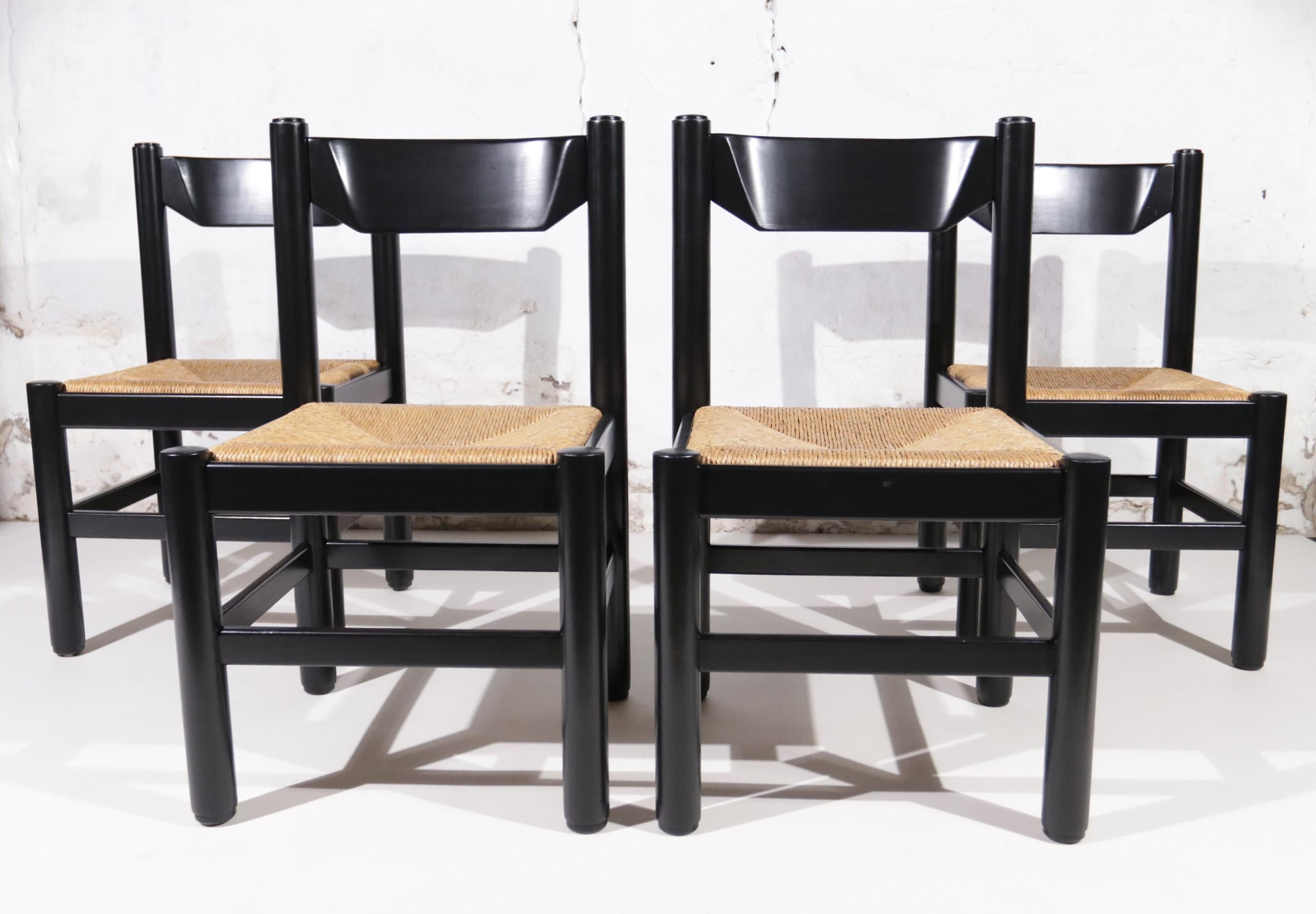Vico Magistretti / Charlotte Perriand Style Rush Dining Room Chairs 70s In Good Condition For Sale In Boven Leeuwen, NL