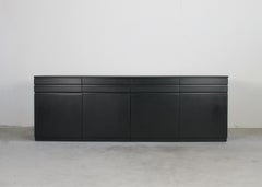 Vico Magistretti Samarcanda Sideboard in Black Wood and Skai by Poggi 1970s
