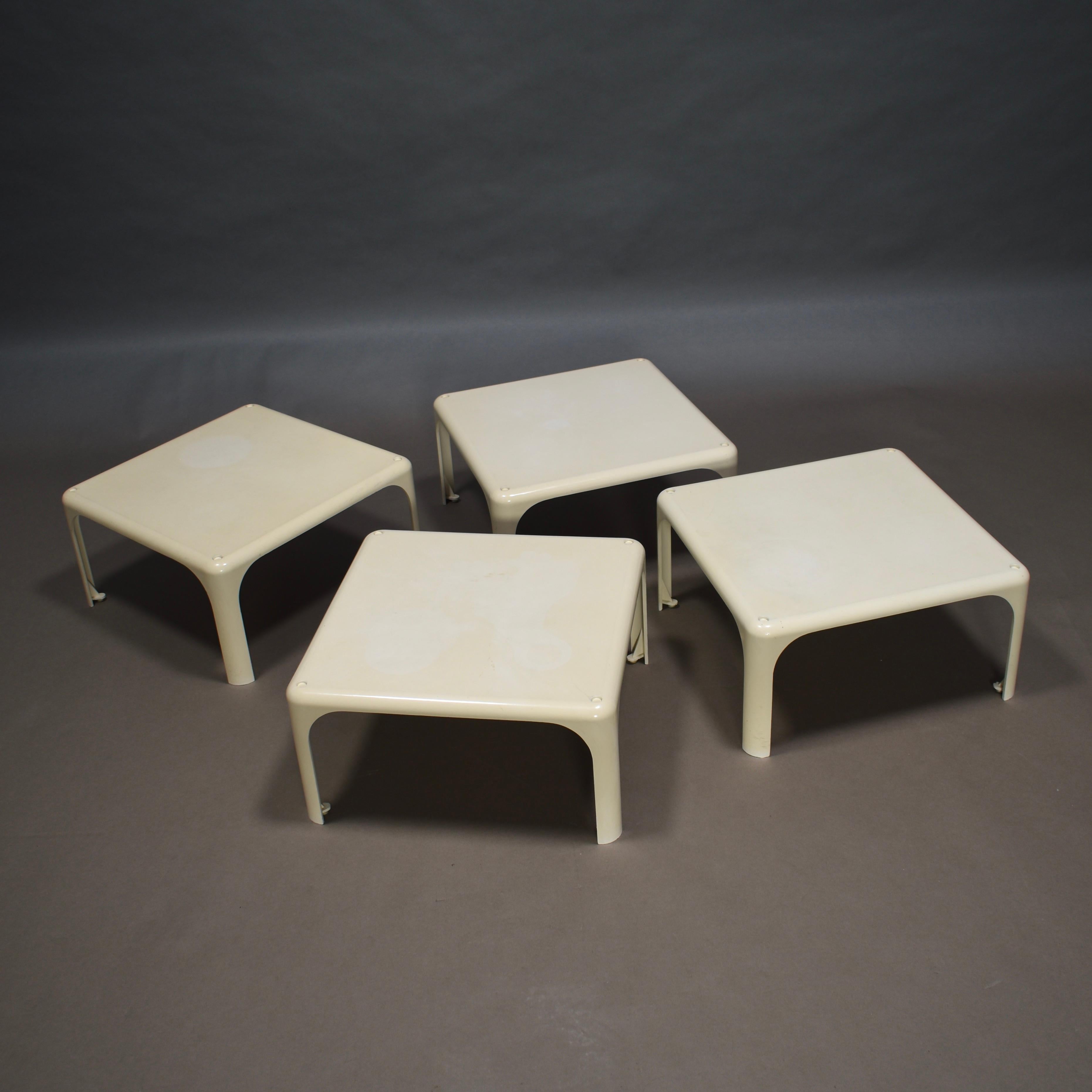 Set of four Demetrio 45 stackable side tables by Vico Magistretti for Artemide, Italy, circa 1964.

Designer: Vico Magistretti
Manufacturer: Artemide
Country: Italy
Model: Demetrio 45
Design period: 1964
Date of manufacturing: 1960-1970
Size