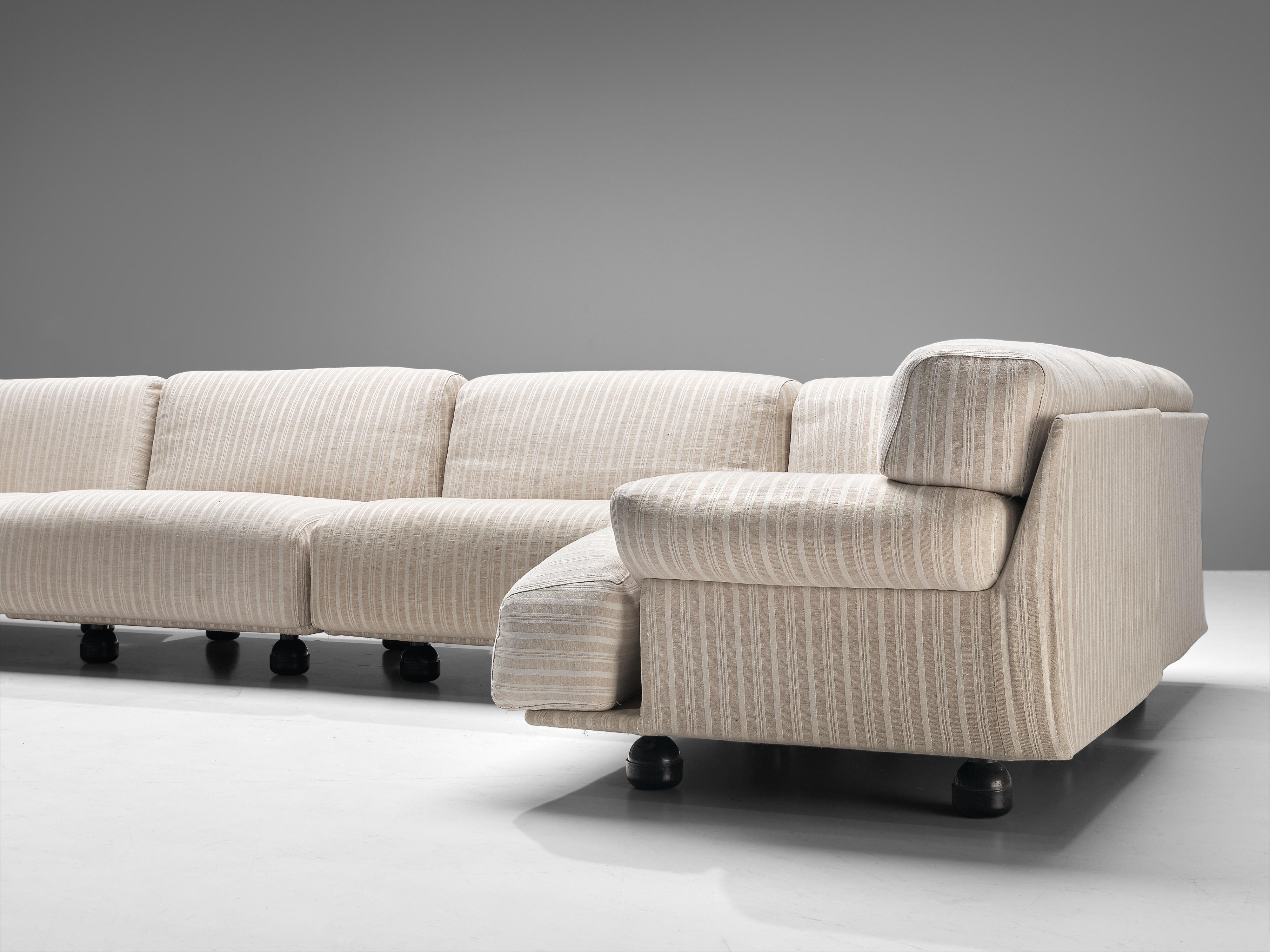 Mid-Century Modern Vico Magistretti ‘Fiandra’ Sectional Sofa in Striped Upholstery