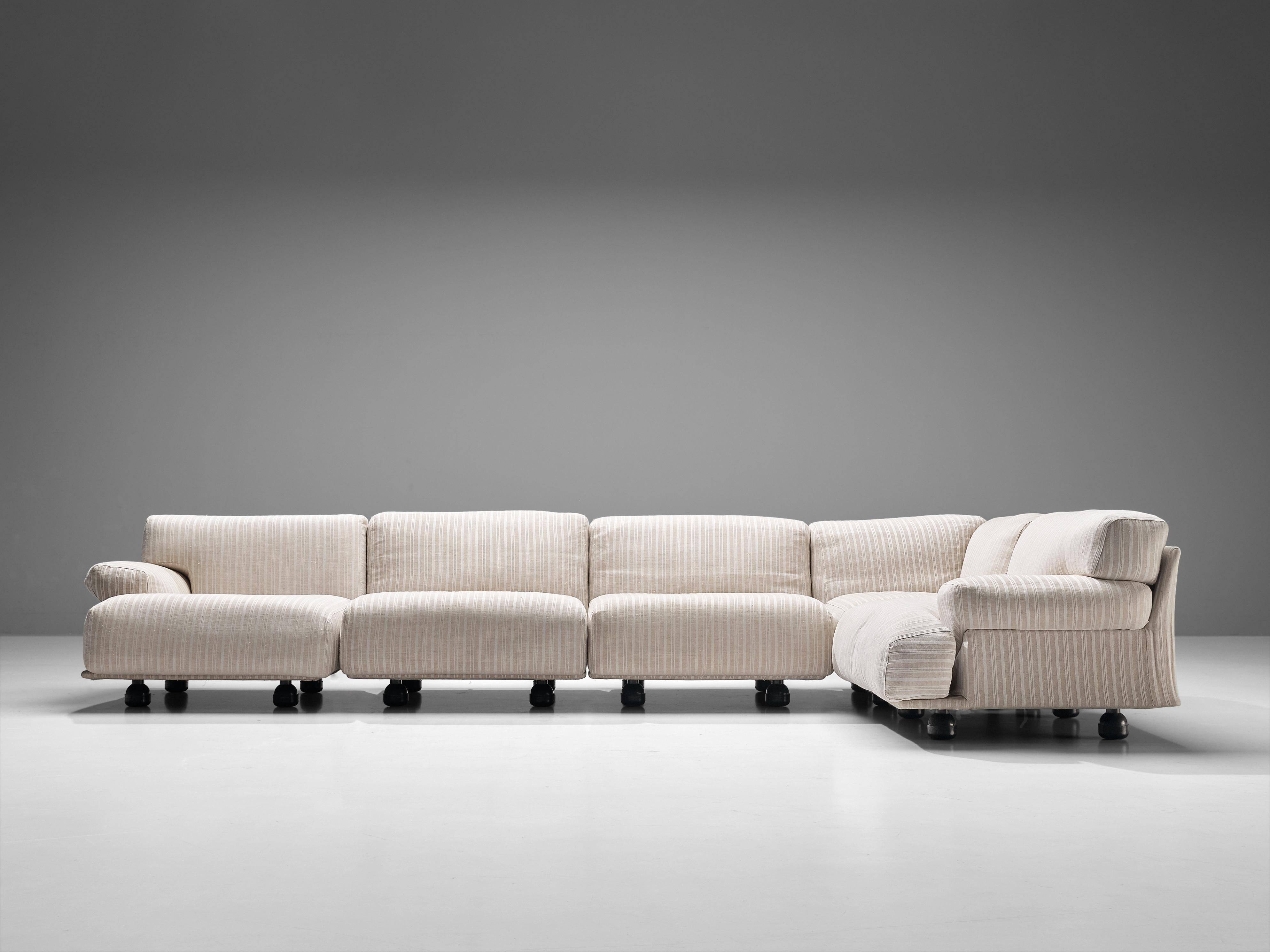 Italian Vico Magistretti ‘Fiandra’ Sectional Sofa in Striped Upholstery