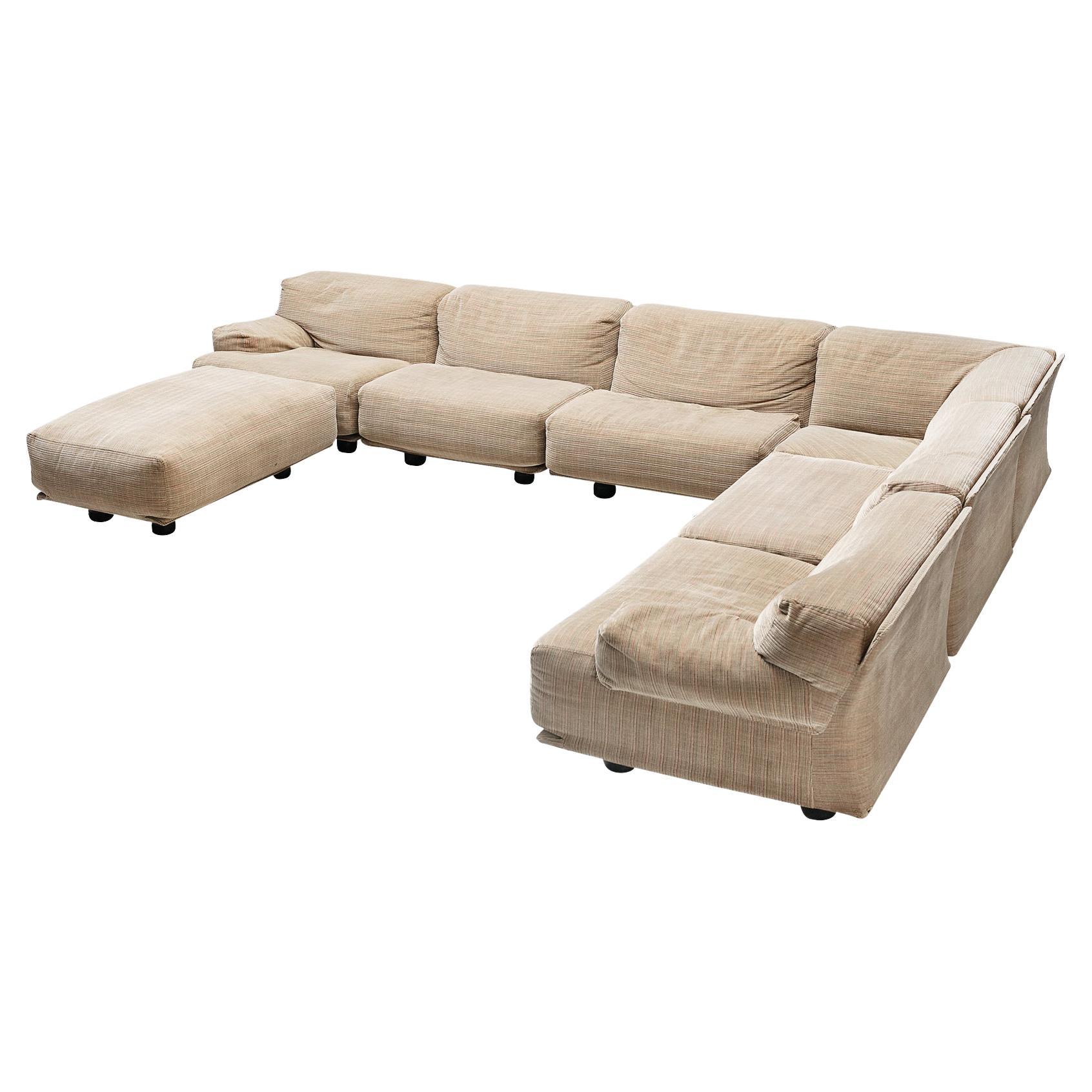 MIM Ico Parisi Knoll Yellow Wool Upholstery and Black Fiberglass Sectional Sofa For Sale at 1stDibs