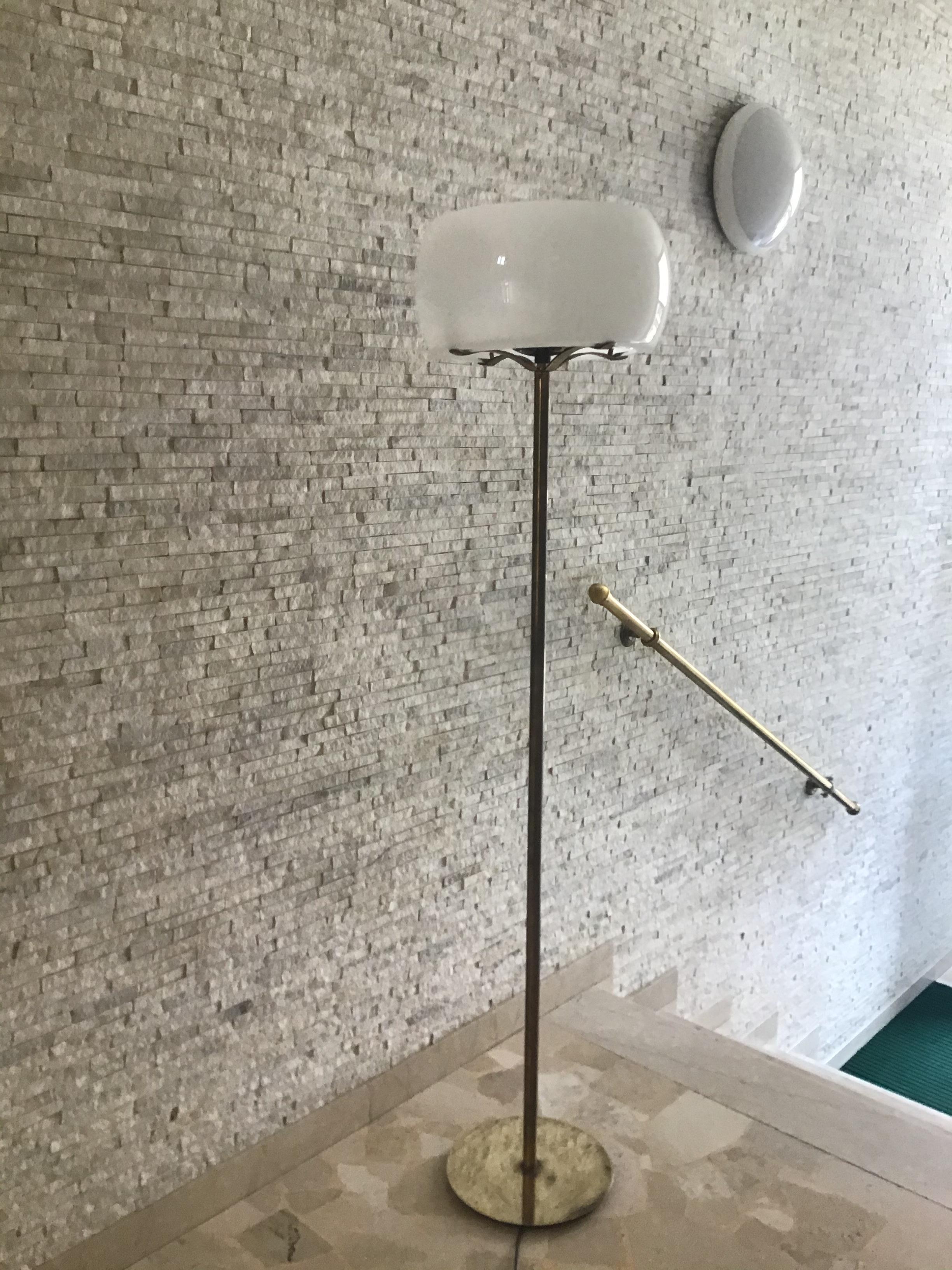 Italian Vico Magistretti #Floor Lamp Brass Glass, 1960, Italy For Sale
